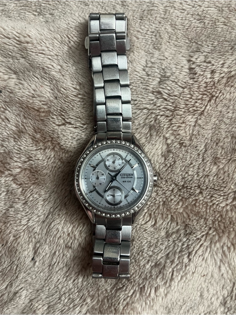 Citizen Silver Stainless Steel Crystal Bezel Chronograph Watch